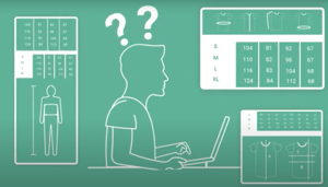 an illustration of someone looking at a size chart.